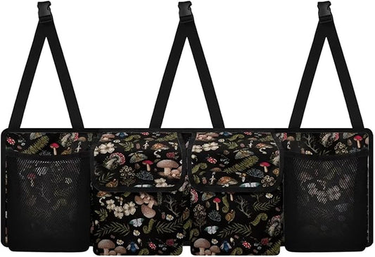 Mushroom Trunk Organizer Car Accessories for Women Space-Saving Car Organizers Storage Bag with 4 Pockets, Back Seat Car Organizer Adjustable Car Back Seat Organizer