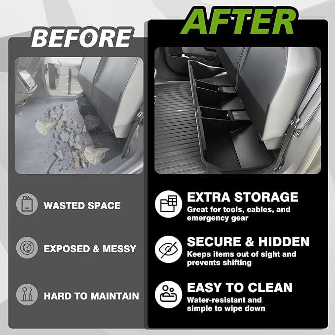 VaultsOnWheels Under Seat Storage Box Fit for 2026 2025 2024 Tesla Cybertruck Accessories, Console Organizer Truck Tool Box Custom Fit Detachable Underseat Organizer