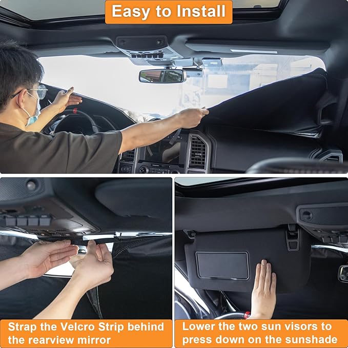 PIMCAR Windshield Sun Shade for Ford F150 2021-2026, Premium 310T Reflective UV Protection, Lightweight Foldable Sun Visor with Storage Pouch