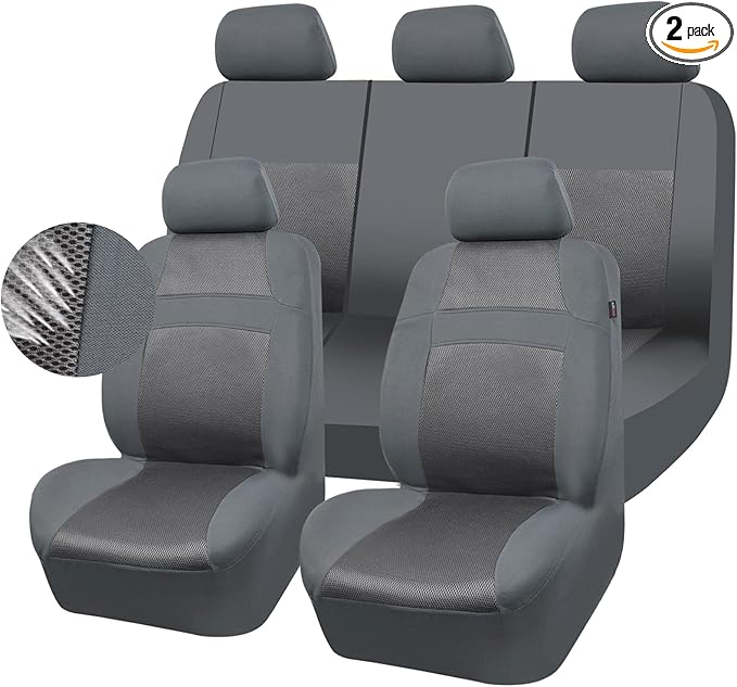 CAR PASS Seat Cover Full Sets, 3D Air Mesh Car Seat Cover with 5mm Composite Sponge Inside,Airbag Compatible Universal Fit for SUV,Vans,sedans, Trucks, Automotive Interior Covers(Pure Gray)