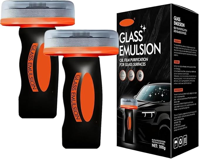 Glass Oil Film Remover for Car Windshield, Handheld Roll-On Glass Emulsion Cleaner with cleaning board, Removes Stubborn Oil Film & Grime for Improved Windshield Clarity for Safe Driving(3.5oz) (1)