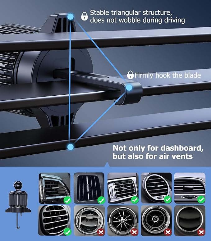 for Magsafe Car Mount Charger with Air-Cooling System, 15W Fast Charging Wireless Car Charger Mount for iPhone 17 16 15 14 13 Pro Max Plus Mini, Vent Dashboard Suction Car Phone Mount Charger