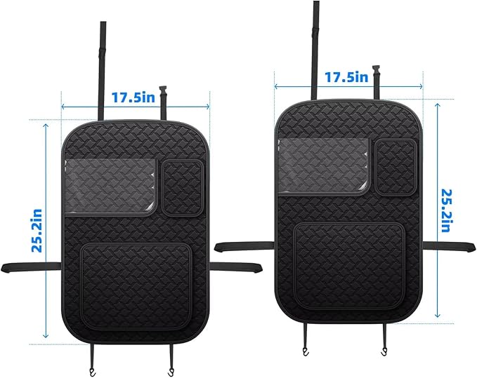 Back Seat Protector 2 Pack Fit For Kia Borrego Car Kick Mats with Touch Screen Tablet Holder Storage Organizer Waterproof Dirt Proof Faux Leather Auto Accessories for Kids (1 Pair Black)