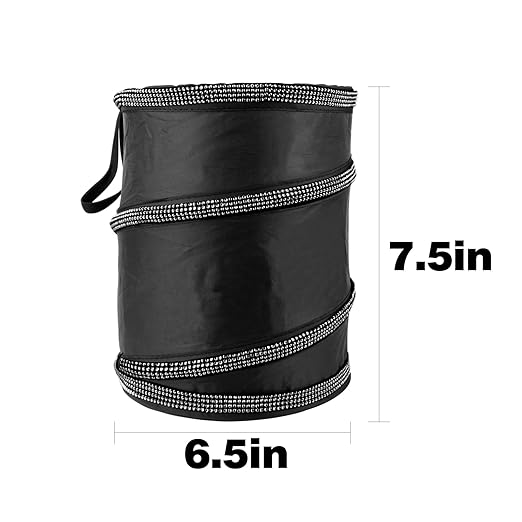 eing Car Trash Can, Portable Garbage Bin with Bling Diamonds, Collapsible Pop-up Water Proof Bag, Waste Basket Bin, Rubbish Bin (1 Pack, Black)