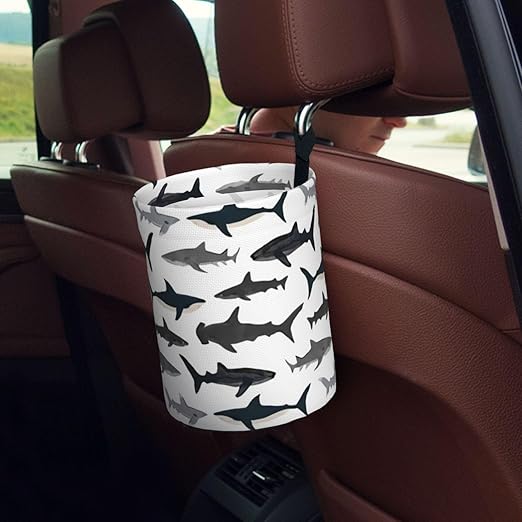 Sharks Nautical Boys Car Trash Can Leak Proof Hanging Waterproof Garbage Can Multipurpose Trash Bin for Car SUV Front Seat Headrest Collapsible and Portable Storage Pocket