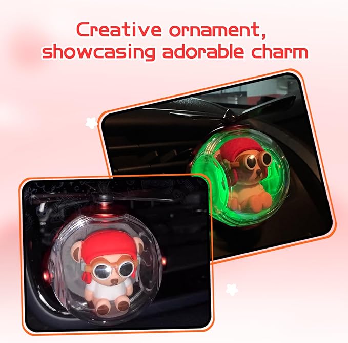 Red Bear Car Air Freshener with 6-Color Auto Light Up & 4 Scented Pads – Light Fragrance, Decorative Auto Accessories,Cute Velentine's Day Small Gift