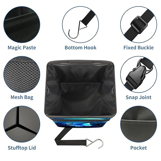 Blue Butterfly Glowing Car Trash Can with Lid Collapsible Reusable Waterproof Car Garage Bag,Automotive Garbage Can,Car Accessories Interior Car Organizer