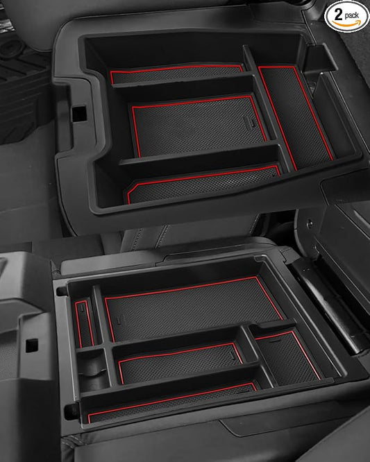 Silverado Sierra Center Console Organizer - Compatible with 2019-2026 Chevy Silverado/GMC Sierra 1500 - 2020-2026 Chevrolet Silverado/ Sierra 2500HD 3500HD - (Split-Bench Folding Seat) - 2 Pack Red