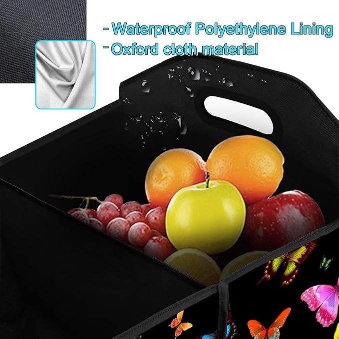 Butterfly Printed Pattern 50L Waterproof Polyester Trunk Organizer Car Storage MultiCompartment Large Capacity Poket