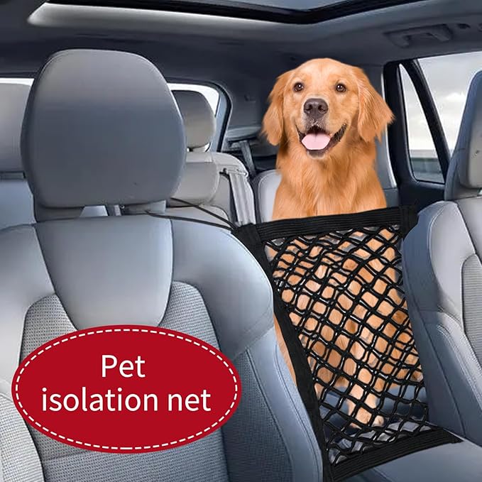 Black Car Pet Barrier Net, Double Layer Design, Universal Car Seat Divider for Most Cars, SUVs, Trucks