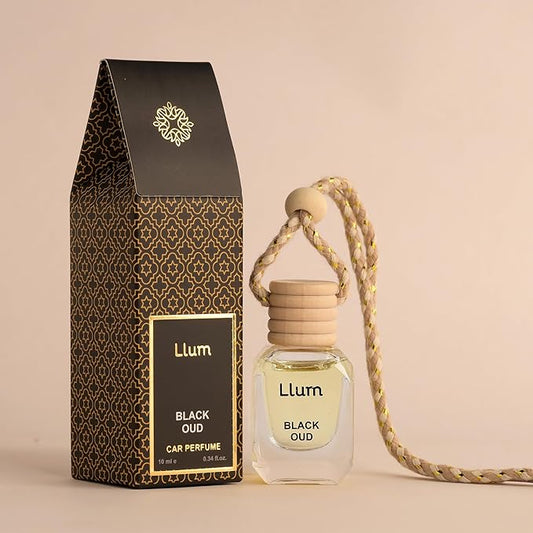 Llum Black Oud Hanging Car Air Freshener – Luxury Automotive Perfume Diffuser 10ml (0.34 fl oz), Long-Lasting Fragrance, Alcohol-Free Non-Toxic Car Scent, Glass Bottle With Wood Cap