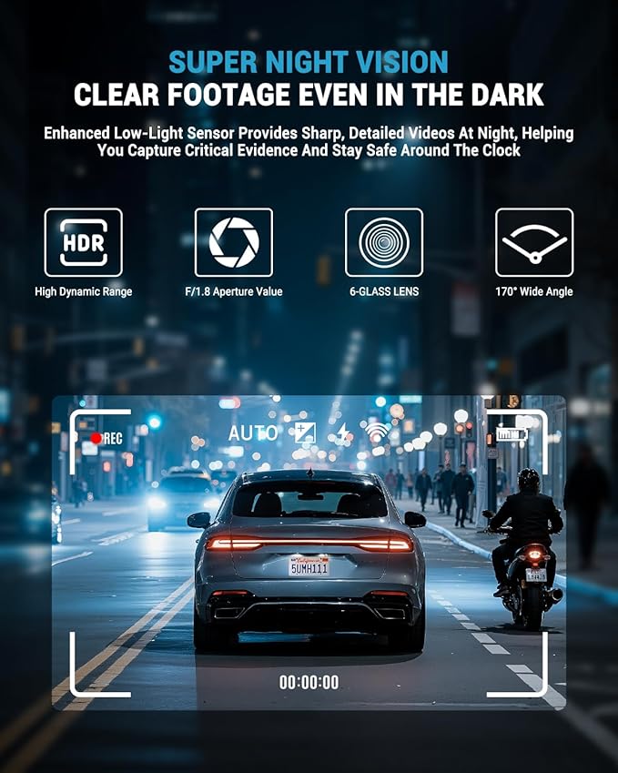 AVAPOW 4K Dash Cam Front for Cars, Free Hardwire Kit & 64GB Sd Card Included – WiFi 6, App Control, UHD 2160P, Built-in G-Sensor, Loop Recording, Night Vision, 170° Wide Angle, 24H Parking, WDR