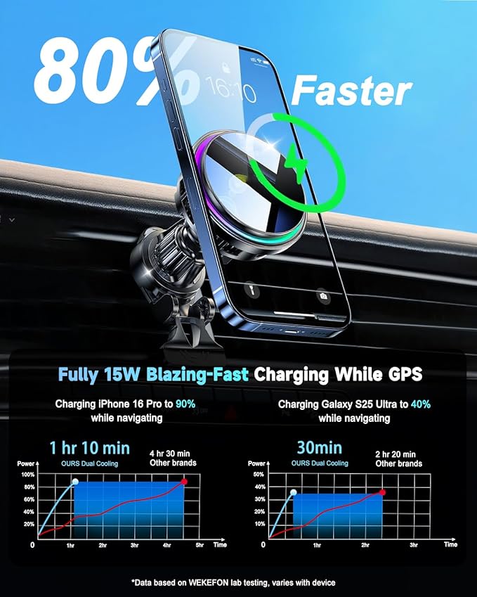 TEC & Fan Dual Cooling Magnetic Wireless Car Charger, For Magsafe Car Mount Charger, Air Vent 15W Fast Wireless Charging Car Phone Holder Bracket for iPhone 17 16 15 14 13 12, for Samsung ＆ Android