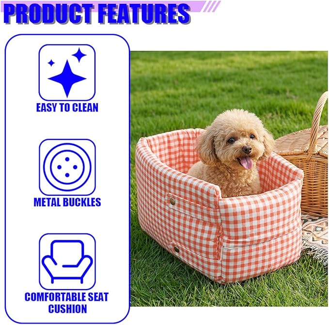 Craedli Center Console Dog Car Seat, Removable Car Armrest Box Pet Booster Seat with Safety Leash & Cushion, Washable Auto Interior Dog Carseat for Small Pets, Fit Most Cars (Pink)
