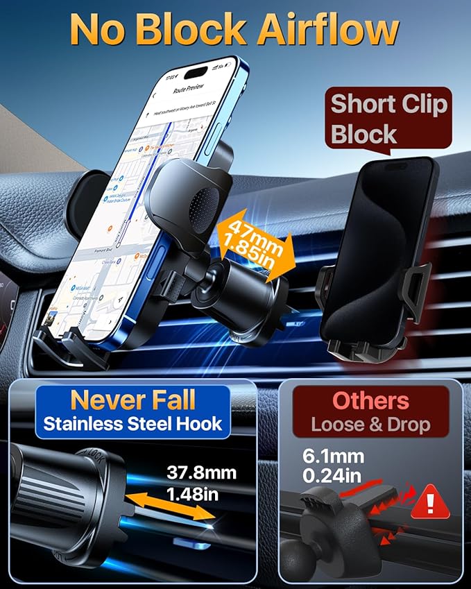 YRU True Military-Grade [360° Rotation Suction] 2026 Ultimate Car Phone Holder Mount 【90+LBS Safest Strongest & Patent Certs】 Dashboard Windshield Vent for iPhone 17 Pro Max Speaker Boxes, Gloss Black