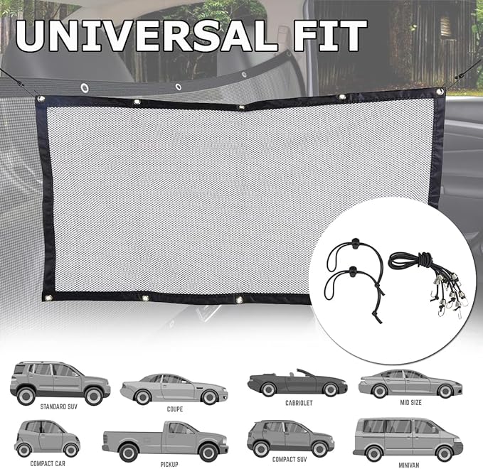 VaygWay Dog Car Travel Net Barrier for Pets - Premium Quality Safety Back Seat Mesh Net Barrier for Pets- Car Divider Net with Adjusting Rope and Hook- Perfect for Car SUV Pickup