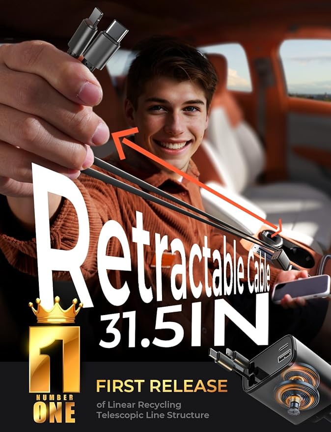 LISEN Retractable Car Charger [69W USB C Car Accessories Adapter ] for iPhone 17 USB C Charger Fast Charging, Travel Essentials Gifts for Women Men, Early Today 2025