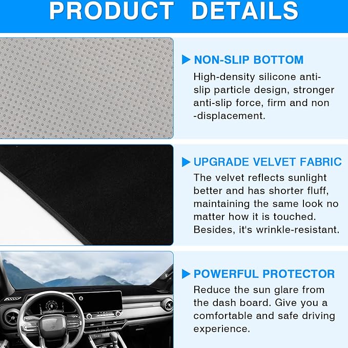 Autorder Dashboard Cover Mat for 2023 2024 2025 2026 Chevy/Chevrolet Colorado Accessories Dash Cover Upgrade Velvet Dash Mat Sunshade Glare UV Rays Protector