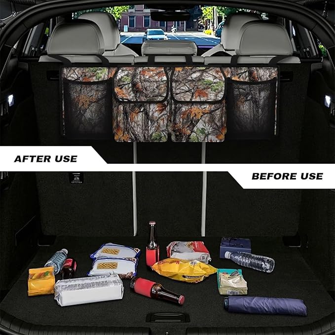 Hanging Car Trunk Organizer Collapsible Car Back Seat Storage Bag Tree Branches and Vines Print Auto Cargo Bags with 4 Large Pockets Universal Automotive Interior Accessories