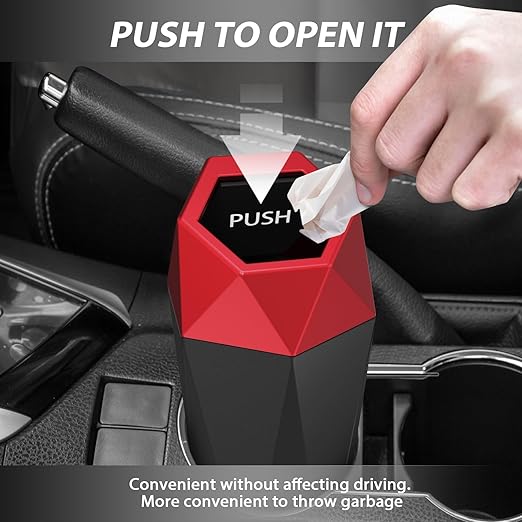 Car Trash Can with Lid, Mini Portable Trash Bin for Cars, Small Automatic Garbage Bin, Leakproof Cup Holder Trash Bin for Auto,Home,Office, Desktop Car Accessories (2, Red)