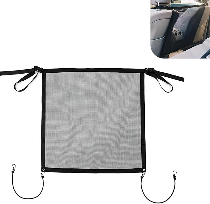 WZP Dog Car Net Barrier, Pet Barrier with Metal Hooks and Stretchable Mesh, Breathable Mesh Design Convenient for AC, Universal Car Divider Net for Cars SUVs Trucks, 23"×23" (Black)
