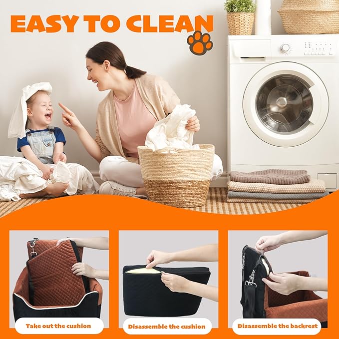 ALL GOOD PET SUPPLIES Dog Car Seat for Small/Medium Dogs Under 35lbs, Soft Booster Car Seat with Detachable Washable Cover and Cushion, Puppy Dog Car Bed, Black/Brown