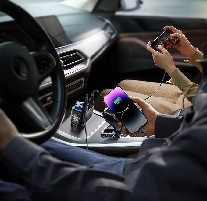 5 in 1 Car Cigarette Lighter Splitter, BUVAYE Dual QC3.0 and 30W PD USB C Cigarette Lighter Adapters for Cars 12V/24V 180-degree Adjustable Car Charger Adapter for iPhone/iPad/GPS/Dash Cam/Laptop