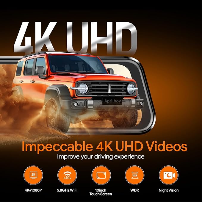 3 Channel Mirror Dash Camera for Cars, Triple Rear View Mirror with Front 4K/3K, Inside and Rear 1080P with WiFi, G-Sensor, Night Vision, Reverse Assist, Parking Monitoring (Include 64GB Card)