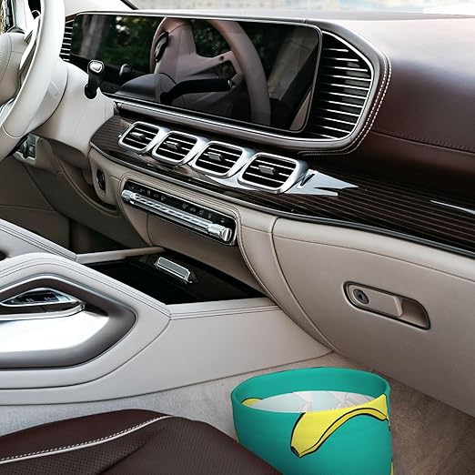 Bananas On Green Car Trash Can Leak Proof Hanging Waterproof Garbage Can Multipurpose Trash Bin for Car SUV Front Seat Headrest Collapsible and Portable Storage Pocket