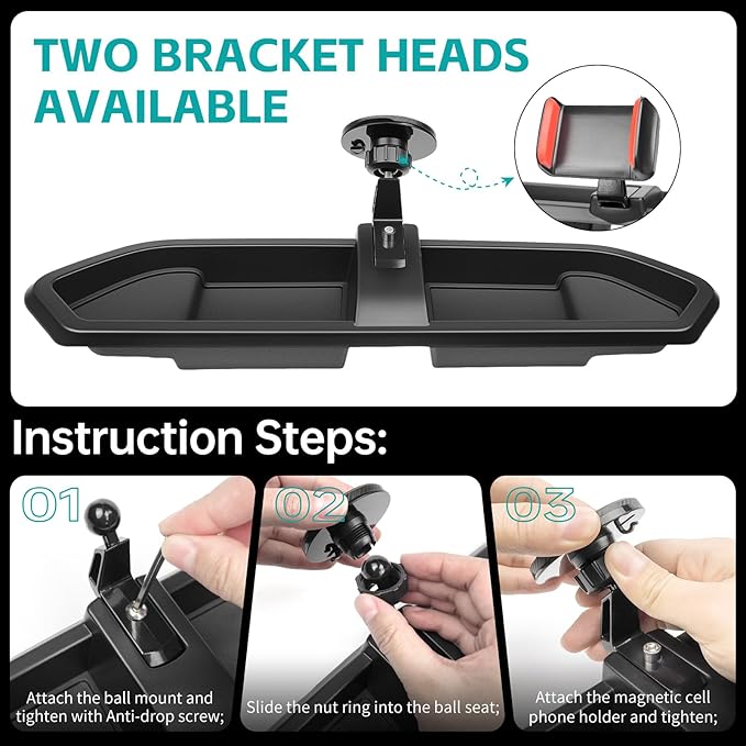 Magnetic Dash Phone Mount for 2018-2023 Jeep Wrangler JL JLU & Gladiator JT Accessories Multi-Mount Phone Holder Dashboard Storage Tray with Extra Clip Bracket, Not for Oil-Electric 4xe
