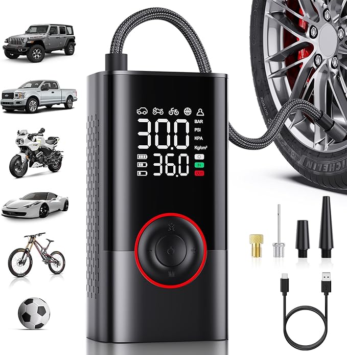Tire Inflator Portable Air Compressor - Portable Cordless Mini Air Pump with Digital Pressure Gauge, 150PSI 3X Fast Inflation and Auto Shutoff Function Tires Pump for Cars