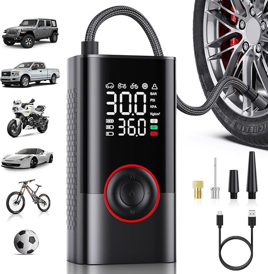 Tire Inflator Portable Air Compressor - Portable Cordless Mini Air Pump with Digital Pressure Gauge, 150PSI 3X Fast Inflation and Auto Shutoff Function Tires Pump for Cars