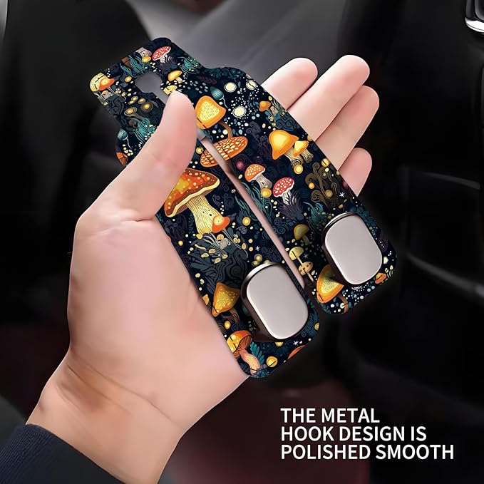 Car Seat Headrest Hook, Universal Leather Cute Hanger Holder Hook, Storage Organizer Interior Accessories for Purse Bags Handbag Cute Boho Mushrooms