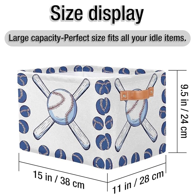 Sport Baseball Storage Baskets for Organizing, Fabric Collapsible Storage Bins Box Baseball Bat Decorative Toy Organizer Baskets for Closet Shelves Gift Basket 1 Pc
