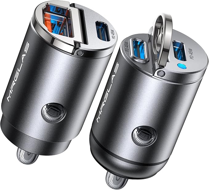 MRGLAS 2-Pack 90W USB C Car Charger, Super Mini Metal USB C Car Charger Fast Charging Adapter [PD+QC]&[Dual PD],Cigarette Lighter Compatible with iPhone 17 16 15 Pro Max iPad Air Samsung S25 Ultra