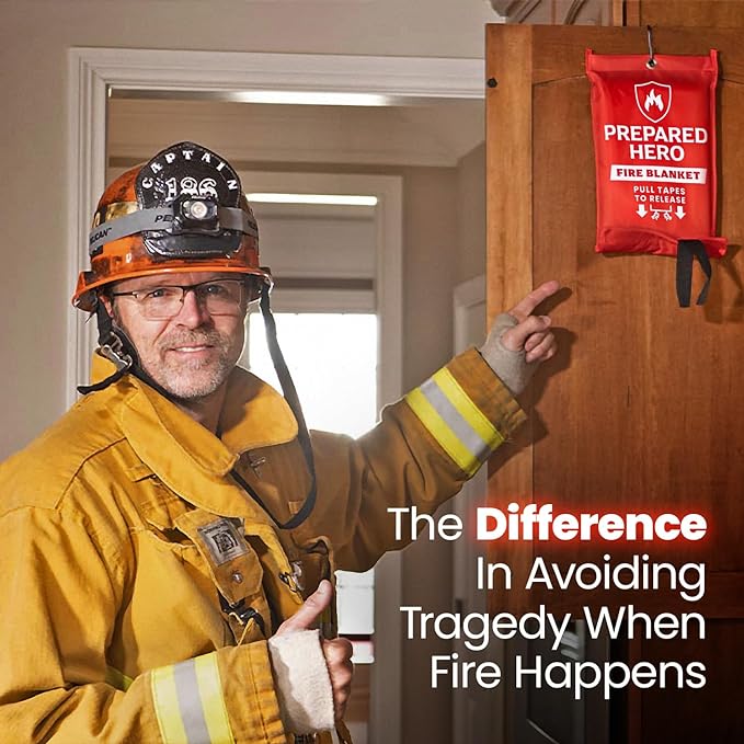 Prepared Hero Emergency Fire Blanket - 2 Pack - Fire Suppression for Kitchen, 40” x 40” Fiberglass Fire Blanket for Home