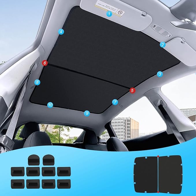 for Tesla Model Y Sunshade Roof Sunroof Shade Upgrade 3.0 Accessories 2024 2023 2022 2021 2020(Ice Black) Not Suitable for 2025 2026 Tesla Juniper