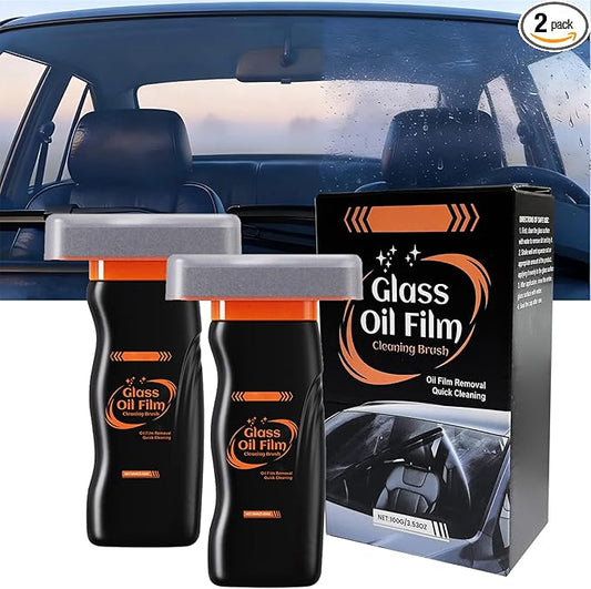 2Pcs Glass Oil Film Remover for Car Windshield-200g, Roll-On Glass Cleaning Compound with Cleaning Board, Removes Smudges & Residue, Restores Clear Visibility (2 Pack)