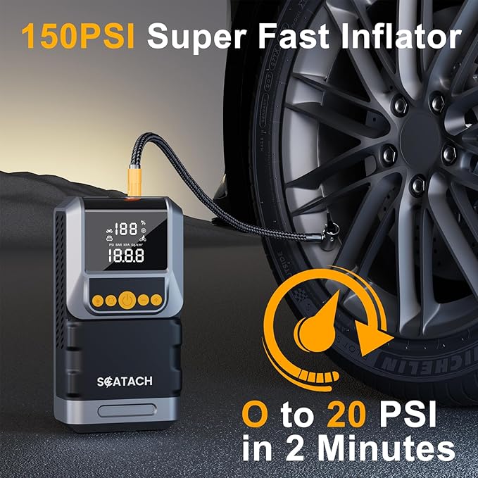 Jump Starter with Air Compressor 8000A 150PSI Car Battery Jump Starter (10.0 Gas/8.0L Diesel), Battery Jumper Starter Portable 12V Jump Box with Jumper Cables, LED Light, LED Display