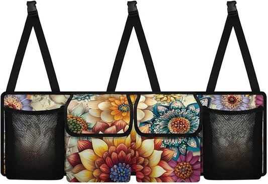 Mexican Dahlias Backseat Trunk Organizer for Car Mandala Flowers Trunk Storage Bag with Extra Storage Space for SUVs,Trucks,Vans