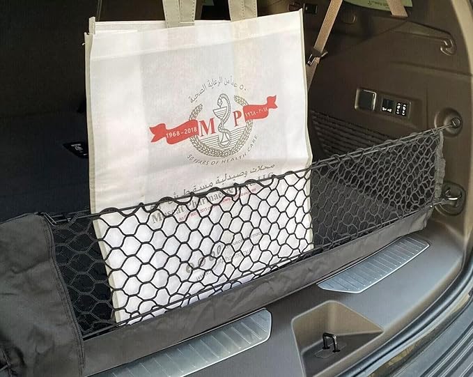 Rear Trunk Organizer Cargo Net for Caddy Cadillac Escalade Escalade ESV 2021-2025 – Envelope Style Cargo Net with Zippered Storage Bag for SUV – Premium Mesh Car Trunk Organizer
