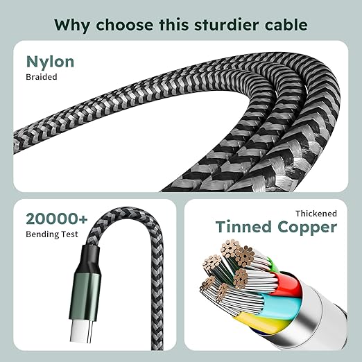 3 in 1 USB C to Multi Charging Cable, Travel Charger Cables for Multiple Devices, Universal Multiple Charger Cord with Type-C/IP/Micro Port for iPhone16/15/14/Cell Phones and More (2Packs 4FT)