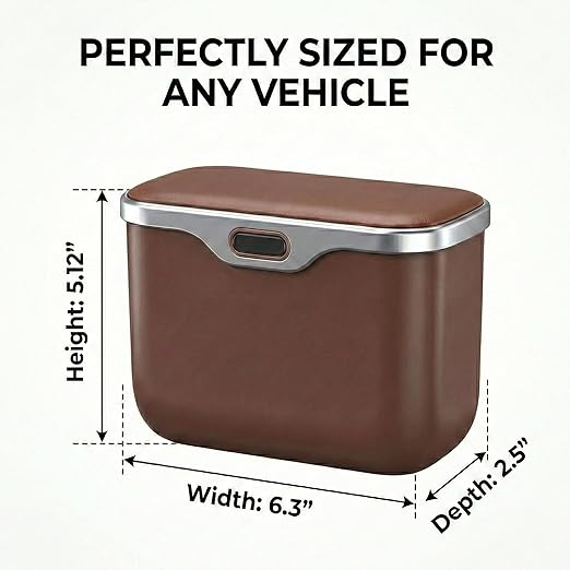 Car Trash Can with Lid - Leakproof Hanging Car Garbage Bin for Door & Seat Back - Waterproof Auto Trash Bag & Multifunctional Storage Organizer for SUV, Truck, Sedan (Brown)