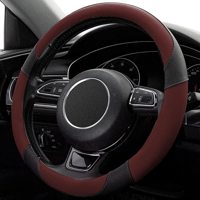 Xizopucy Steering Wheel Covers Black Universal Microfiber Leather, Suitable for 14 1/2-15 inch Car Steering Wheel Cover, Breathable, Anti Slip- Wine Red
