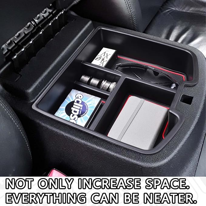 HGWEI Center Console Organizer Compatible with 2007-2014 Chevy Silverado GMC Sierra Avalanche Tahoe Suburban Yukon Yukon XL Accessories, Floor Mounted Center Console ONLY,Red Trim
