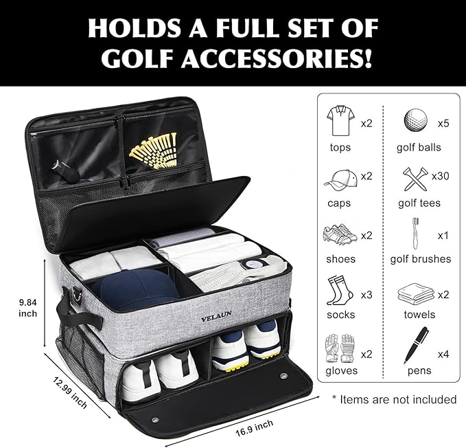 Golf Trunk Organizer, Golf Accessories for Men, Car Storage Bag with 2 Shoe Compartments, Adjustable Dividers for Gear, Durable Water-Resistant Design, Ideal Gift for Golfers