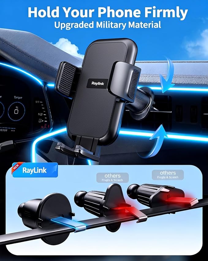 RayLink【122+LBS Strongest Suction & Military-Grade Ultimate Car Phone Holder【Patent & Safety Certs】 Cell Phone Mount Truck Stand for Dashboard Windshield Vent for iPhone 17 Pro Max 16 15 Samsung