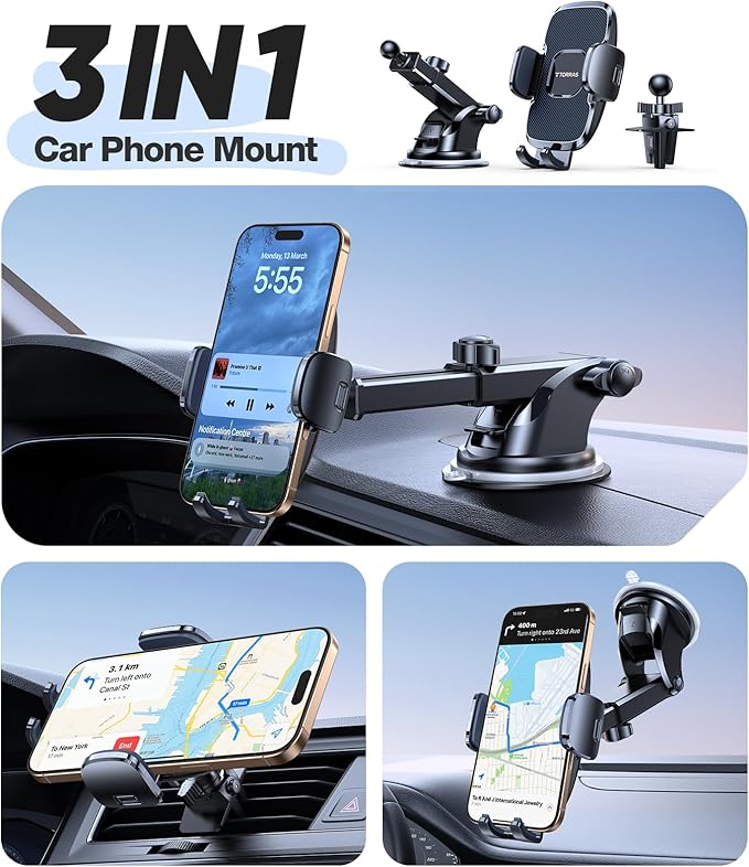 TORRAS 2026【Strongest Suction & Ultra-Durable】 Phone Holders for Your Car,【Patent & Safety Certs】 Car Phone Holder Mount Truck Stand for Dashboard Windshield Vent for iPhone 17 16 15 14 13, Navy Blue