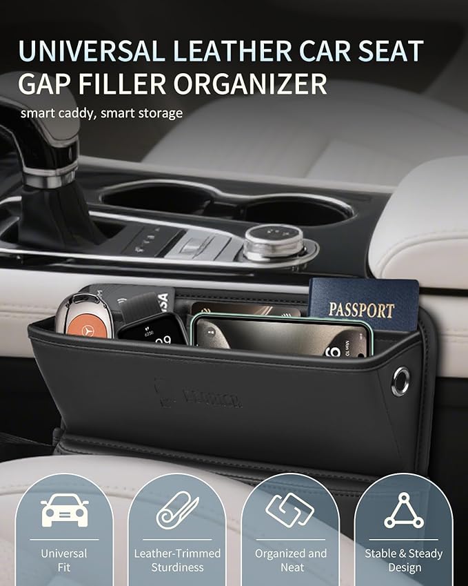 Florich Car Seat Gap Filler, Pro-Seats Gap Filler Organizer and Storages 2-in-1, Premium Leather Center Console Organizer, Car Organizer Front Seat Universal Fit for Car Suv Truck