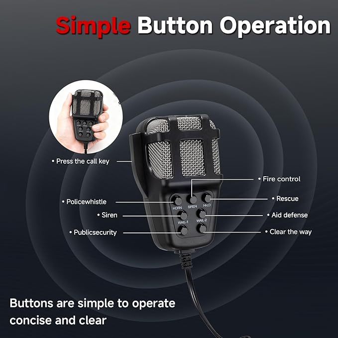 Alarm Horn Siren PA Speaker Mic System, BANHAO 100w 12v 7 Sound Loud Car Alarm Police Car Siren Speaker System Emergency Amplifier Kit for 12V Truck Lorry Boat Vehicle